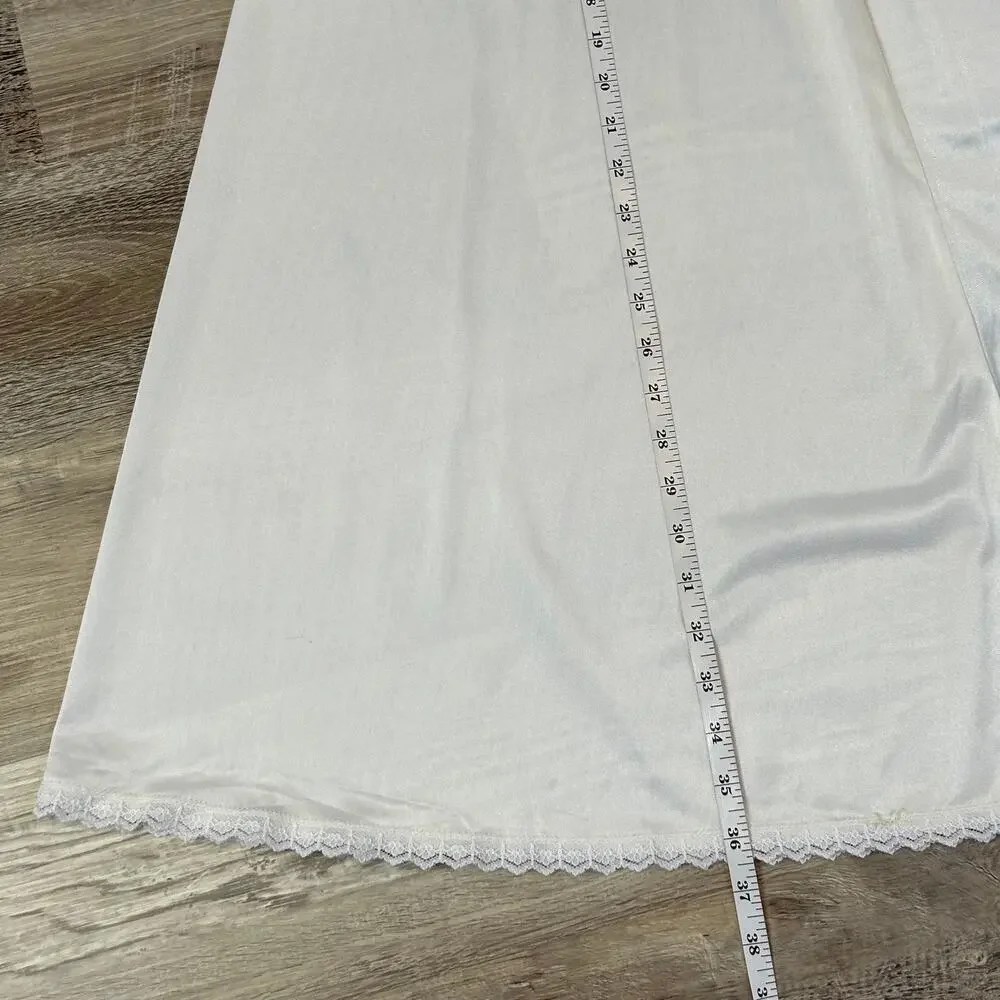Vintage By McLin White Nylon Slip Skirt Lace Hem 36” Long Coquette Medium - Picture 8 of 8